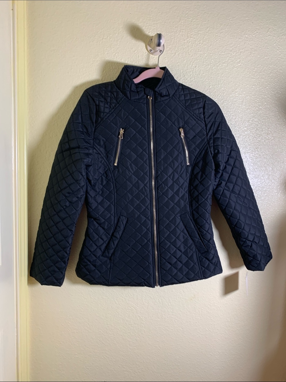 NWT SO Diamond-Quilt Navy Zip Jacket, Size 16